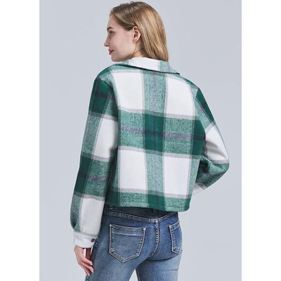 JK Sue Jones Fleece Fuzzy Lined Plaid Flannel Cropped Jacket NWT Size S - Picture 2 of 13